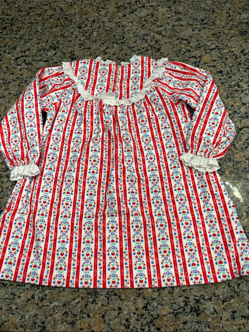 Lanz of Salzburg Girls 3T Vintage Nightgown Classic Print Eyelet Trim